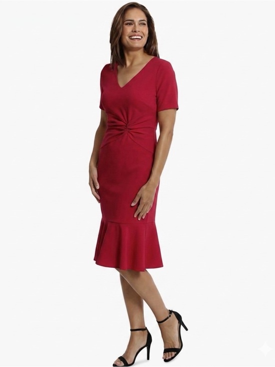 London Times Dresses & Skirts - NWT-Women's V-Neck Dress - Flounce Hem, Twist Waist, Elegant Office & Event Wear